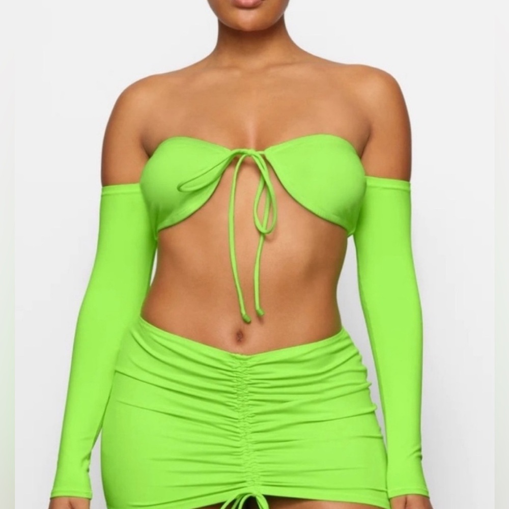 NWT SKIMS Recycled Swim Long Sleeve Bikini Top in Neon Green